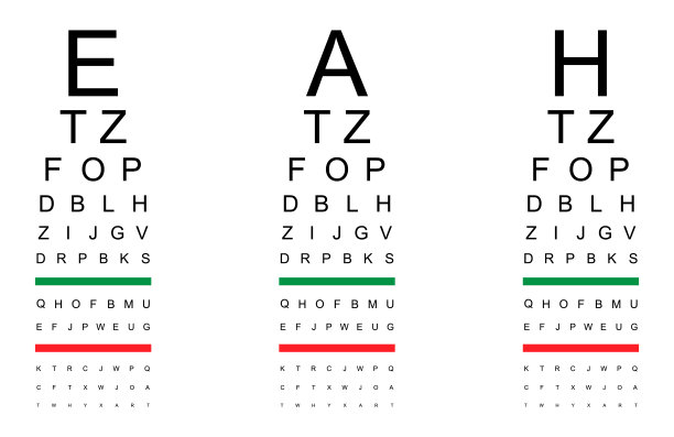 集测试视觉测量图标，光学图表字母符号，验光师焦点矢量插图图片下载