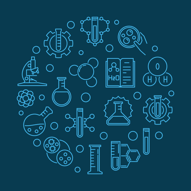 科学和化学矢量圆形蓝色轮廓插图图片下载
