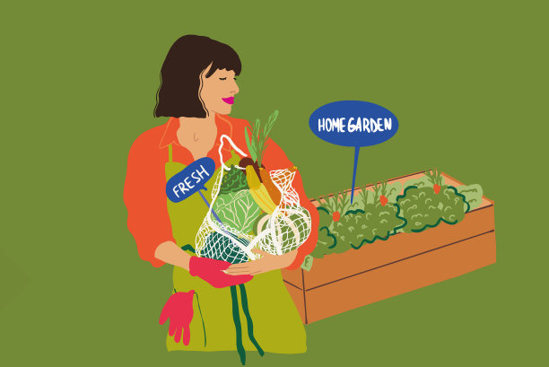 妇女在家里的花园里种植植物图片下载