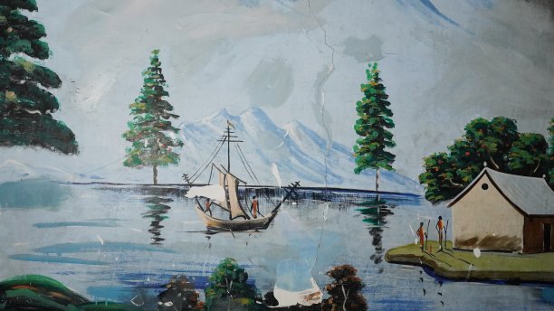 美丽的场景画在墙上图像高清图片下载