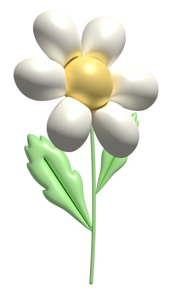 卡通风格的3d雏菊花。可爱的带叶子的白色甘菊。3d渲染弹簧插图。适用于节日装饰、聚会、产品、社交网站横幅等装饰。图片下载