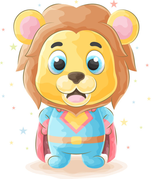 可爱的涂鸦狮子穿着超级英雄的衣服图片下载