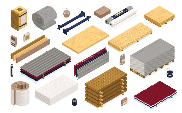 等距建筑材料彩色图标集图片下载