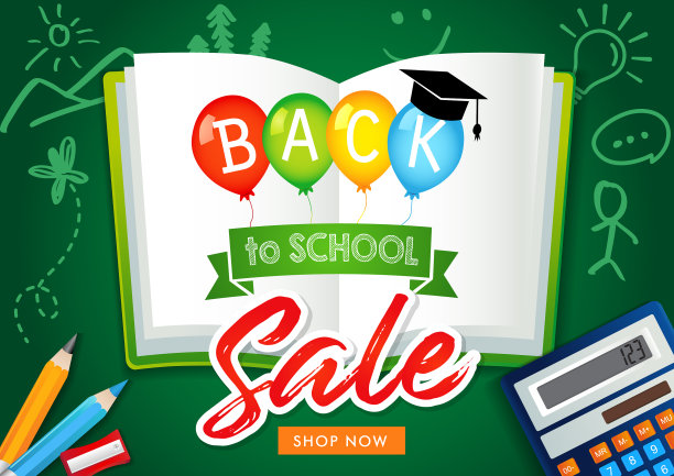 回到学校课本上的图书销售横幅图片下载