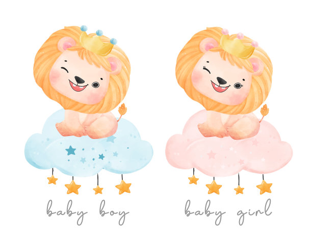 水彩动物宝宝狮子戴王冠宝宝图片下载