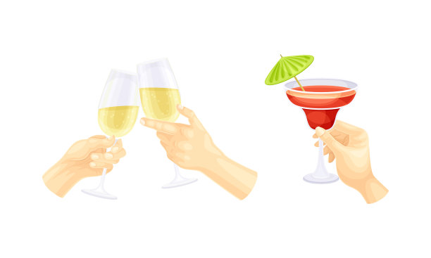 手拿着香槟和红色鸡尾酒图片下载