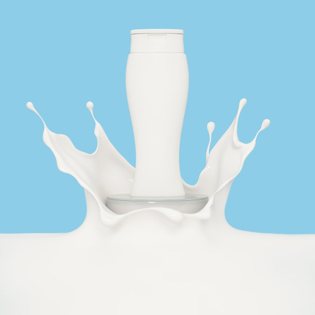 身体乳液瓶身体霜或洗发水洒在蓝色的背景。三维渲染图片下载