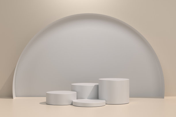 3 d演示。模拟讲台，几何抽象组成的产品或广告在棕色的背景。空白产品货架站立背景。最小3d插图渲染库存照片。图片下载