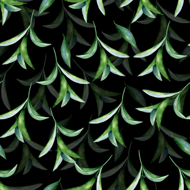 绿色水彩树枝与树叶无缝图案。没完没了的蔬菜背景。手绘背景和壁纸。用于织物和包装纸。图片下载