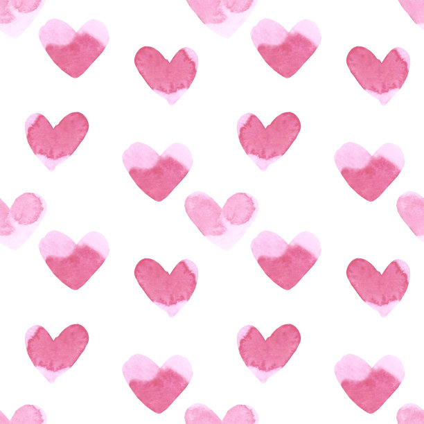 手绘心无缝图案。水彩粉红色的心在白色的背景。剪贴簿设计，印刷海报，标签，横幅，纺织品。图片下载