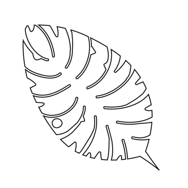 热带宽叶在单黑线有孔，装饰艺术图片下载