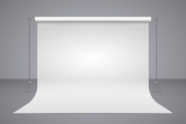 空的摄影工作室。现实的3D模板模拟。背景站三脚。白纸背景图片下载