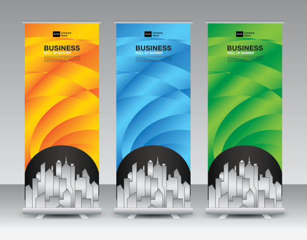 商业卷旗套装，卷旗设计，旗架或旗帜设计，j旗，x旗架，x旗，展览展示，展台设计，海报，广告，几何背景模板，矢量图片下载