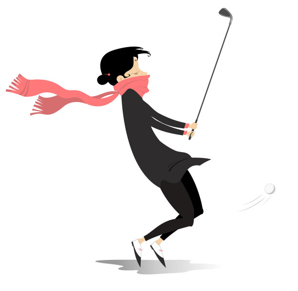 坏天气。高尔夫球场上的高尔夫女插图图片下载