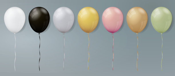 气球套孤立。矢量现实的白色，黑色，银色，金色，粉色，棕色和卡其气球图片下载