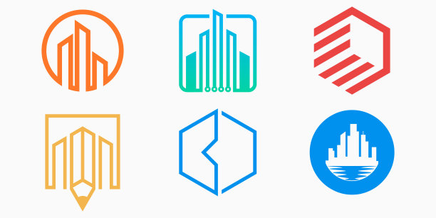 集合建筑标志图标集。符号模板设计向量。建筑矢量图图片下载