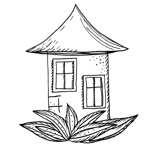 涂鸦的房子。童话里的小朋友画画。令人难以置信的自然居住。图片下载