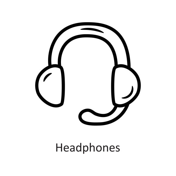 耳机矢量轮廓图标设计插图。游戏符号在白色背景EPS 10文件图片下载