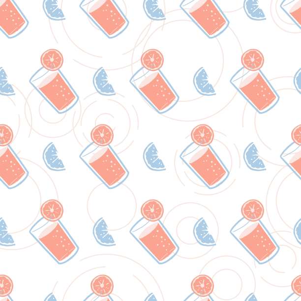 新鲜多汁美味的夏季柑橘汁矢量图形艺术无缝图案图片下载