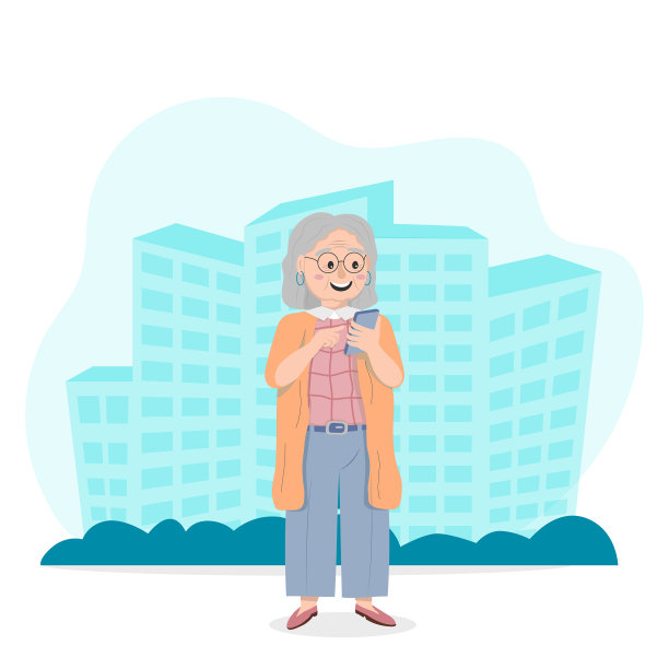 一位老年妇女愉快地使用智能手机图片下载