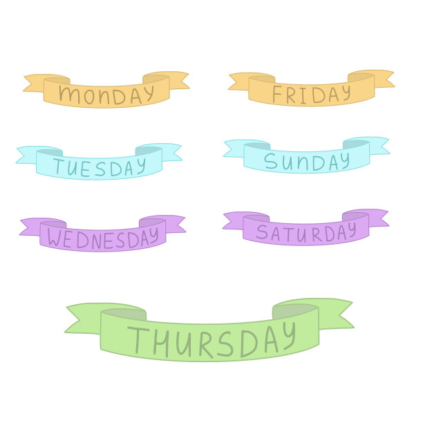 手绘丝带。平的风格。孤立的剪贴画天的一周图片下载