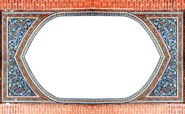 伊朗传统波斯马赛克墙的细节与几何和花卉装饰。卧式框架配瓷砖图片下载