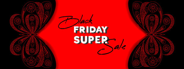 “黑色星期五”。出售横幅,传单。文字和抽象蝴蝶在黑色和红色的背景。图片下载