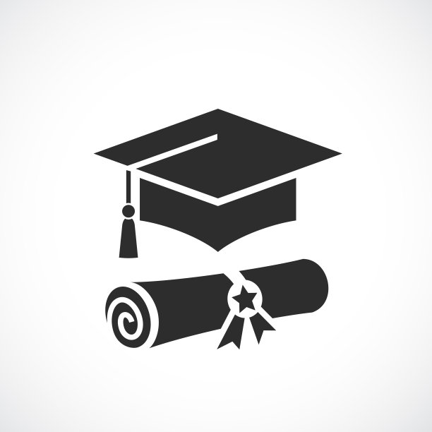 毕业帽和教育文凭矢量图标图片下载