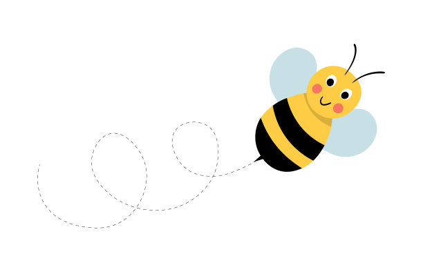 一套卡通蜜蜂吉祥物。一只小蜜蜂在星形的路线上飞行。黄蜂集合。矢量字符。乱伦图标。模板设计的邀请，卡片。涂鸦风格图片下载