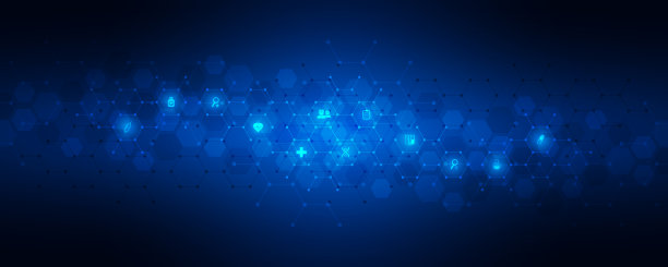 带有平面图标和符号的医疗保健和技术概念。医疗保健业务、创新医药、医药工业、科学、医学研究模板设计。图片下载