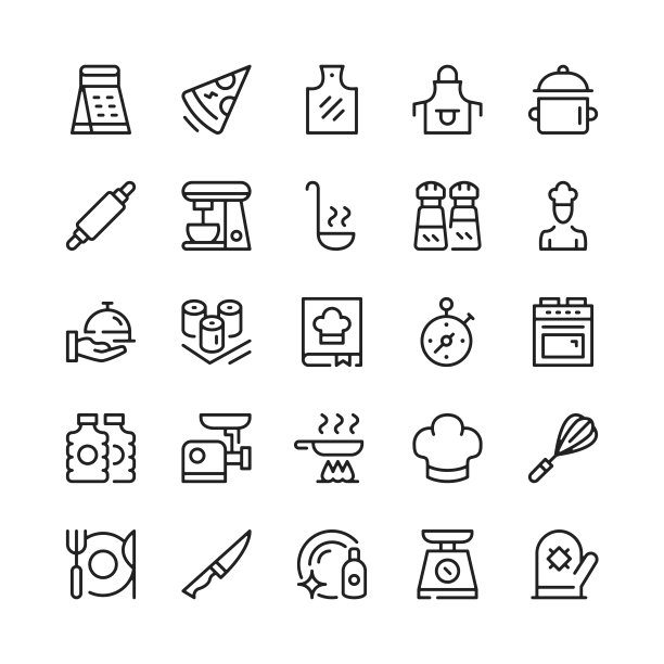 烹饪行图标。大纲符号。矢量线图标设置图片下载