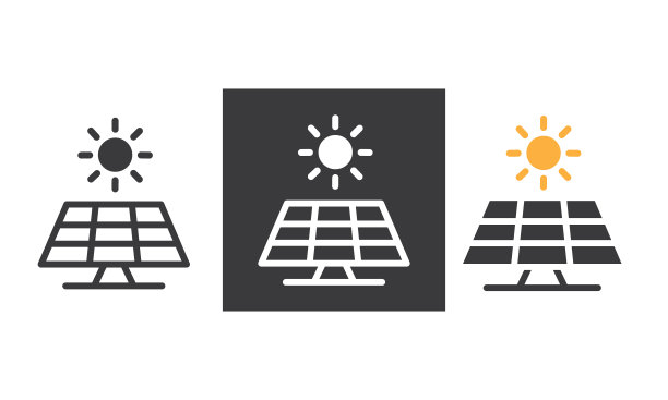 太阳能和太阳能电池板三种不同的变体，图标。图片下载
