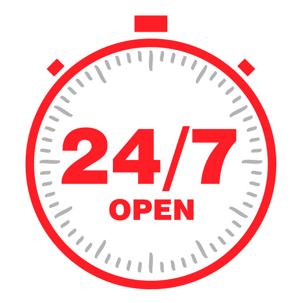 打开24 7纸剥皮器标志集。打开24 7贴纸。矢量图图片下载