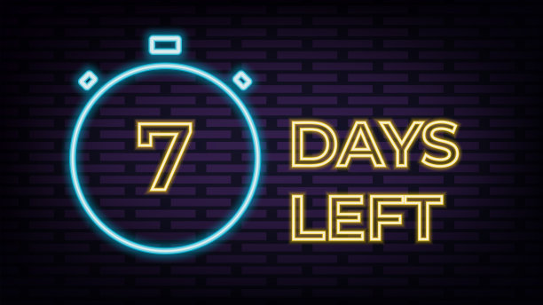 7天左矢量插图明亮的天数左霓虹灯招牌。用于销售或促销的招牌。矢量图图片下载