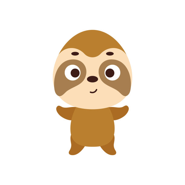 可爱的小懒惰。卡通动物人物设计儿童t恤，幼儿园装饰，婴儿淋浴庆祝，贺卡，邀请，书签，房子内部。向量股票插图图片下载