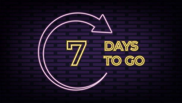 7天左矢量插图明亮的天数左霓虹灯招牌。用于销售或促销的招牌。矢量图图片下载