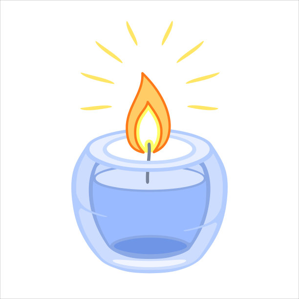 燃烧的香薰蜡烛在一个玻璃罐的蓝色孤立在白色的背景。香薰，卡片设计元素，标志。图片下载