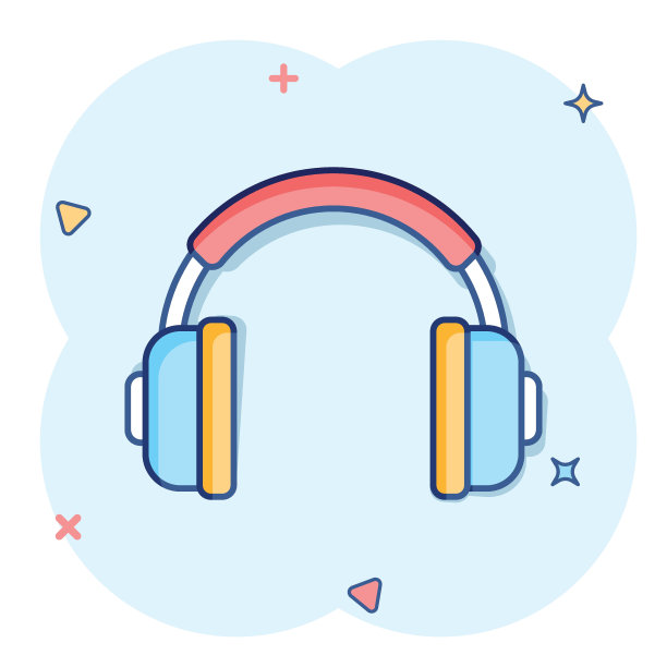 耳机耳机图标在漫画风格。耳机矢量卡通插图象形图。音响小配件业务概念飞溅效应。图片下载