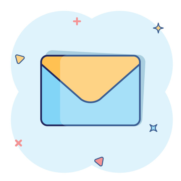 邮件信封图标在漫画风格。接收电子邮件垃圾邮件向量卡通插图象形文字。邮件通信业务概念的飞溅效应。图片下载