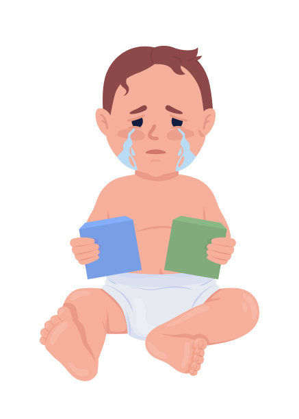 哭闹的宝宝用玩具积木半平面彩色矢量字符图片下载