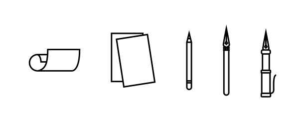 铅笔，钢笔，纸。向量线性图标。图片下载