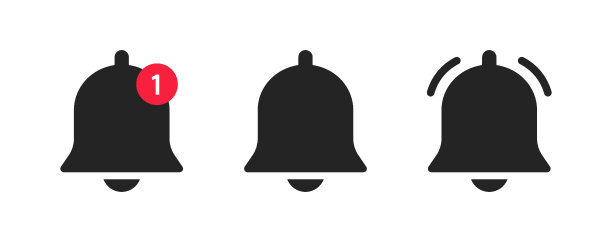 贝尔通知图标。铃声图标为新的通知，传入的消息，提醒和警报。频道订阅和社交媒体提醒的钟符号。图片下载