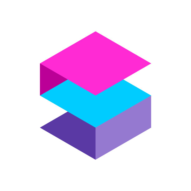 彩色几何字母S标志模板。六边形矩形等距投影。图片下载