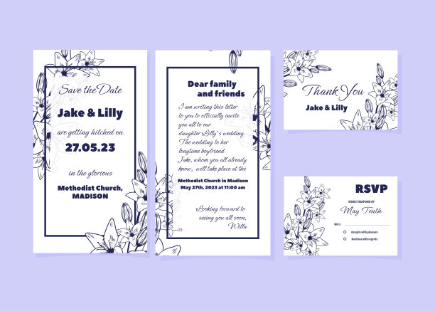 印有百合花的婚礼请柬图片下载