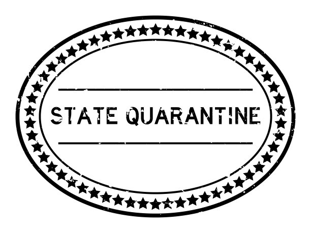 肮脏的黑色州检疫词椭圆橡胶印章印章的白色背景图片下载