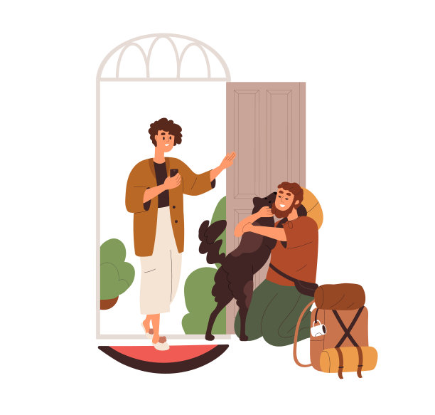 幸福的人和可爱的狗狗分开后拥抱图片下载