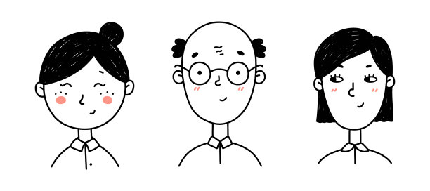 一组可爱的人的脸在涂鸦风格图片下载