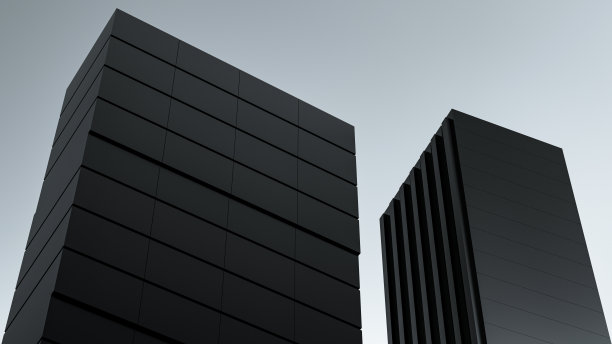 建筑现代建筑设计。住宅、商业中心的无色黑色设计。工业建筑设计。3 d渲染。图片下载
