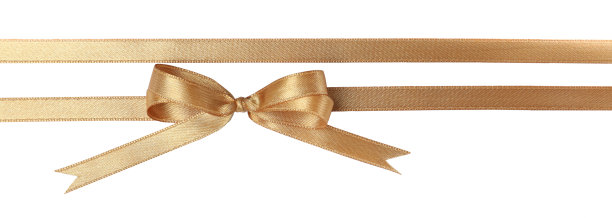 美丽的金色丝带与蝴蝶结在白色背景，俯视图图片下载
