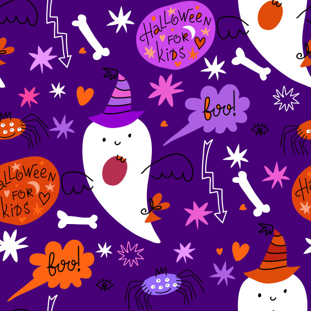 万圣节快乐-模板无缝图案在可爱的卡通风格。图片下载